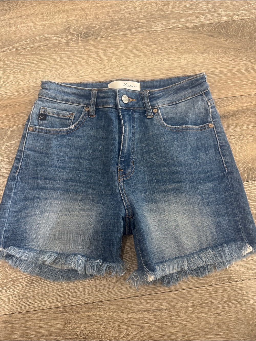KanCan Blue Distressed Denim Frayed Hem Shorts
